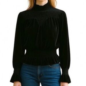 Frame Black Velour Ruffle Turtleneck